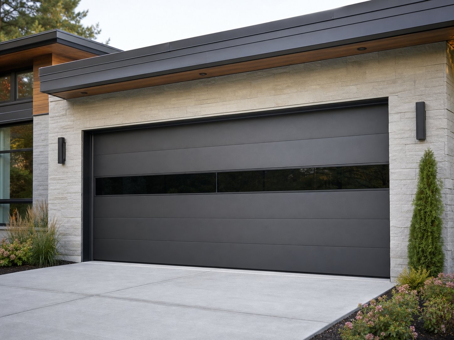 Black Garage Door with Glass Band